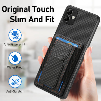 Samsung Galaxy A22 4G Carbon Fiber Fold Stand Elastic Card Bag Phone Case with Multi-Functional Wallet