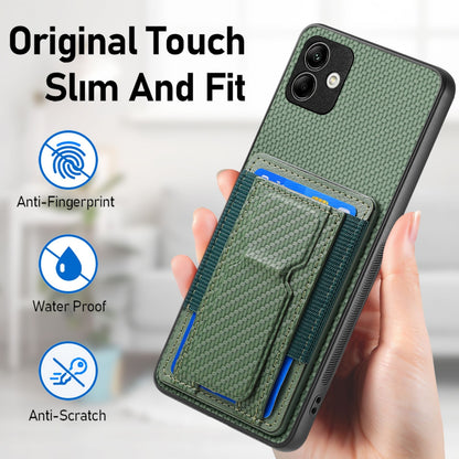 Samsung Galaxy A22 4G Carbon Fiber Fold Stand Elastic Card Bag Phone Case with Multi-Functional Wallet
