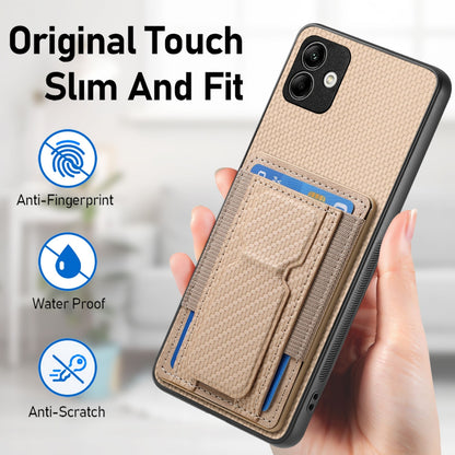 Samsung Galaxy A22 5G Carbon Fiber Fold Stand Elastic Card Bag Phone Case with Multi-Functional Wallet
