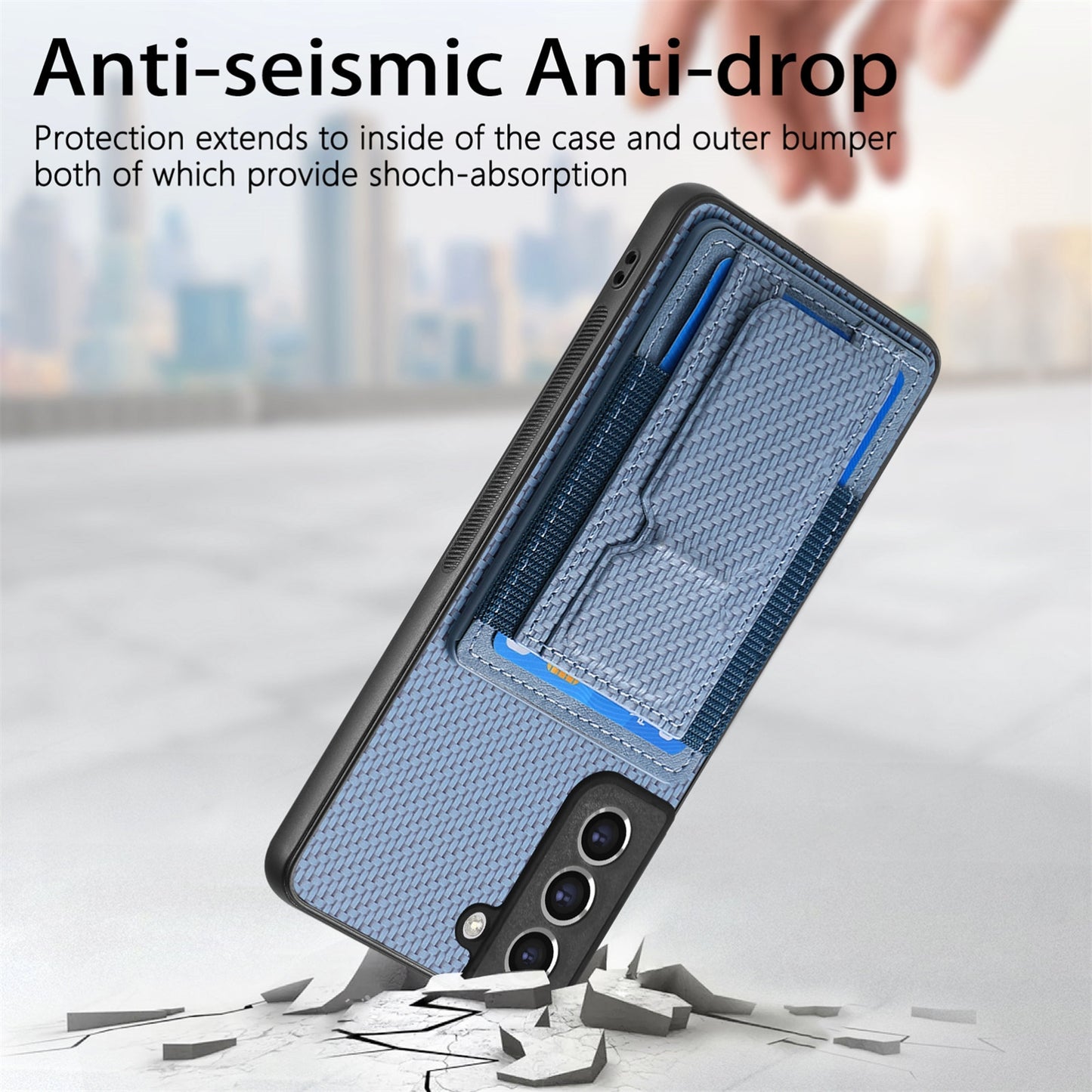 Samsung Galaxy S21 FE 5G Carbon Fiber Fold Stand Elastic Card Bag Phone Case with Multi-Functional Wallet