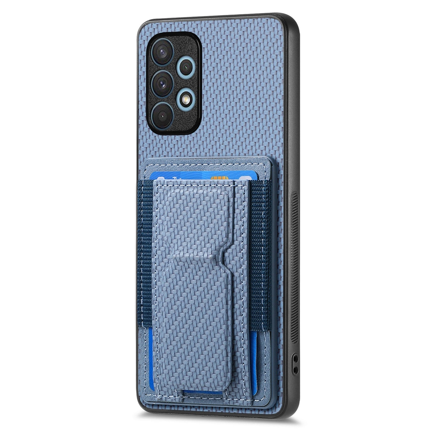 Samsung Galaxy A32 4G Carbon Fiber Fold Stand Elastic Card Bag Phone Case with Multi-Functional Wallet