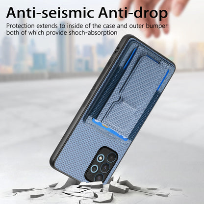 Samsung Galaxy A32 4G Carbon Fiber Fold Stand Elastic Card Bag Phone Case with Multi-Functional Wallet