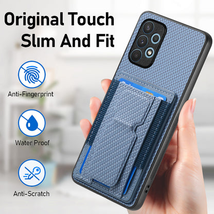 Samsung Galaxy A32 4G Carbon Fiber Fold Stand Elastic Card Bag Phone Case with Multi-Functional Wallet