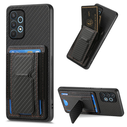 Samsung Galaxy A32 4G Carbon Fiber Fold Stand Elastic Card Bag Phone Case with Multi-Functional Wallet