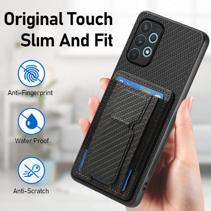 Samsung Galaxy A32 4G Carbon Fiber Fold Stand Elastic Card Bag Phone Case with Multi-Functional Wallet
