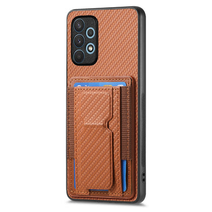 Samsung Galaxy A32 4G Carbon Fiber Fold Stand Elastic Card Bag Phone Case with Multi-Functional Wallet