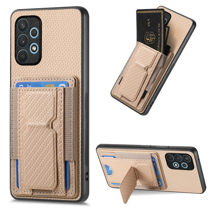 Samsung Galaxy A32 4G Carbon Fiber Fold Stand Elastic Card Bag Phone Case with Multi-Functional Wallet