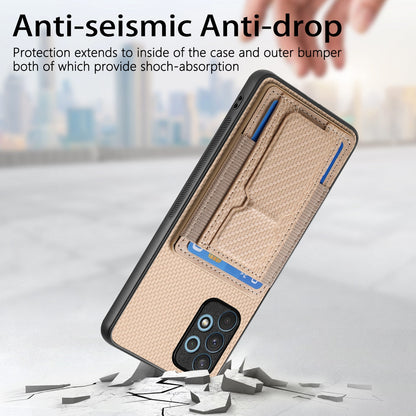 Samsung Galaxy A32 4G Carbon Fiber Fold Stand Elastic Card Bag Phone Case with Multi-Functional Wallet