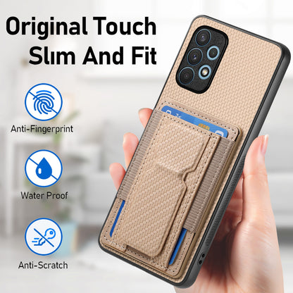 Samsung Galaxy A32 4G Carbon Fiber Fold Stand Elastic Card Bag Phone Case with Multi-Functional Wallet