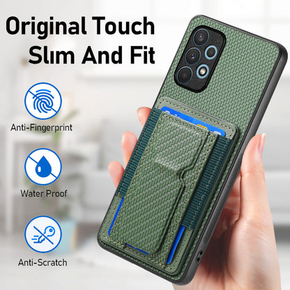 Samsung Galaxy A32 4G Carbon Fiber Fold Stand Elastic Card Bag Phone Case with Multi-Functional Wallet