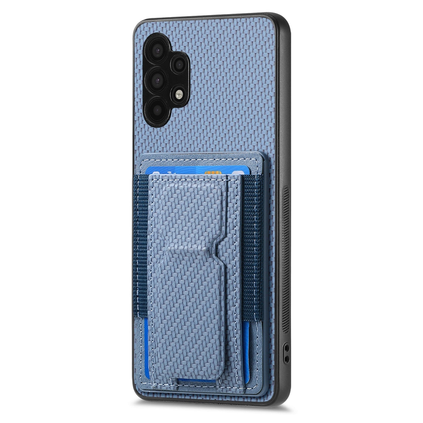 Samsung Galaxy A32 5G Carbon Fiber Fold Stand Elastic Card Bag Phone Case with Multi-Functional Wallet