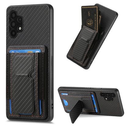 Samsung Galaxy A32 5G Carbon Fiber Fold Stand Elastic Card Bag Phone Case with Multi-Functional Wallet