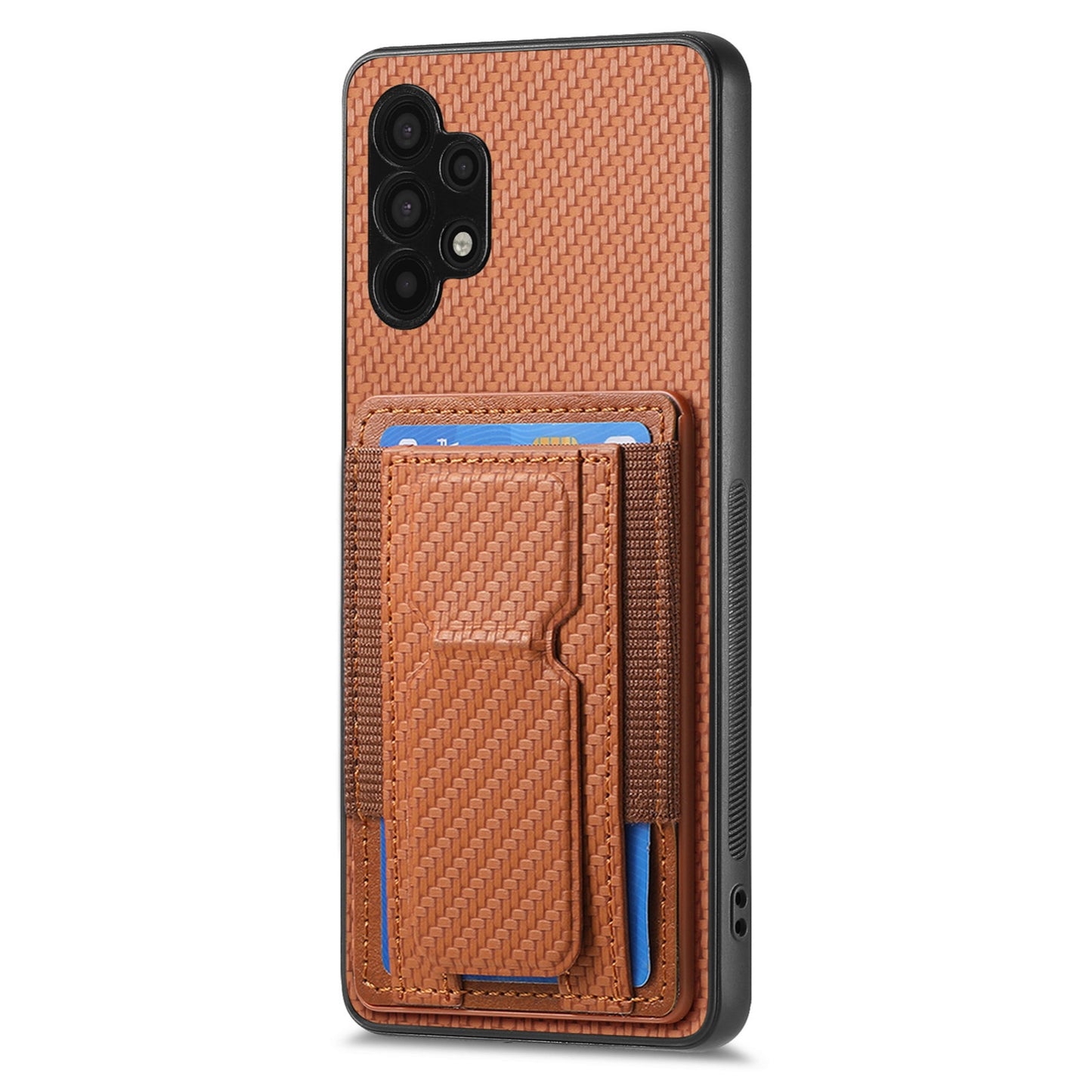 Samsung Galaxy A32 5G Carbon Fiber Fold Stand Elastic Card Bag Phone Case with Multi-Functional Wallet