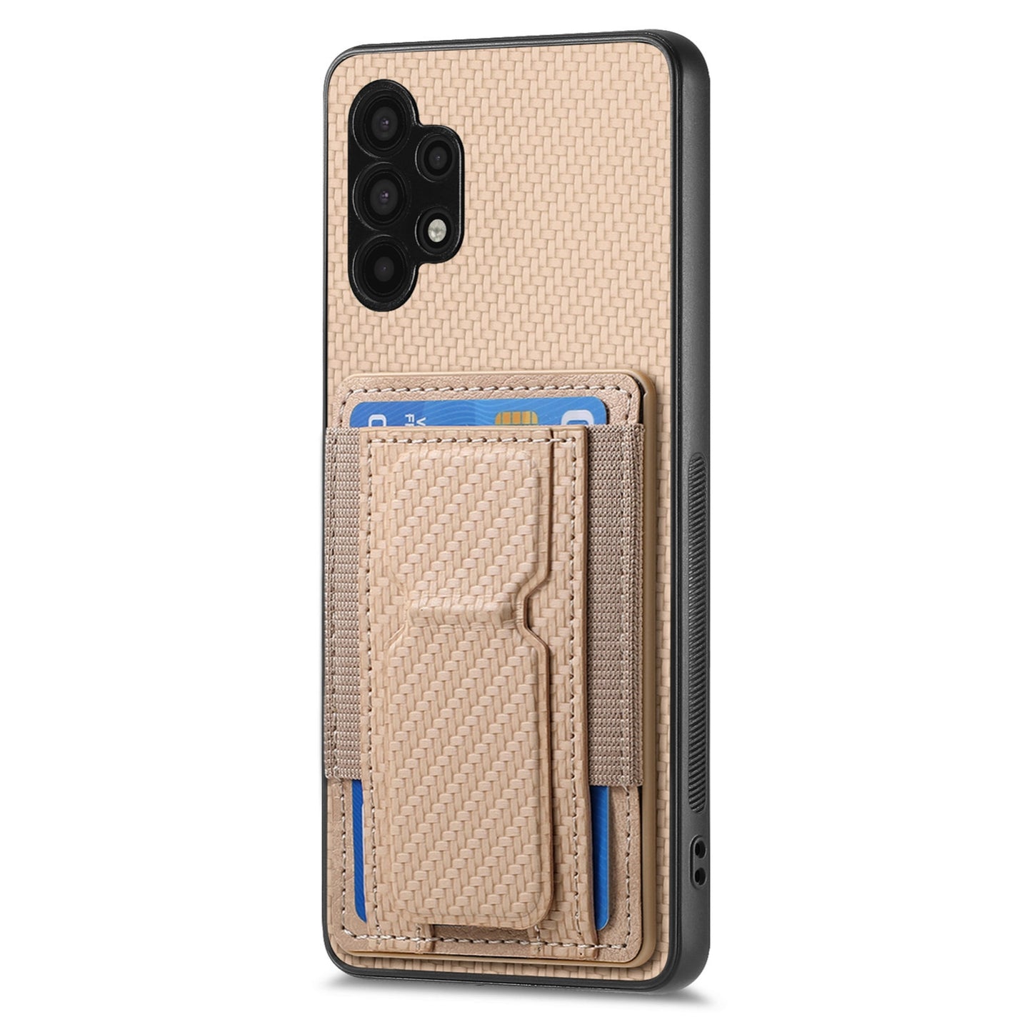 Samsung Galaxy A32 5G Carbon Fiber Fold Stand Elastic Card Bag Phone Case with Multi-Functional Wallet