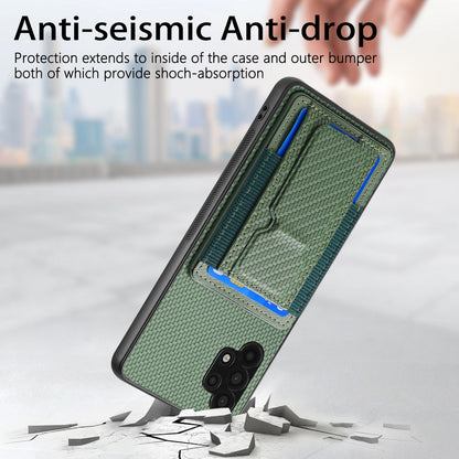 Samsung Galaxy A32 5G Carbon Fiber Fold Stand Elastic Card Bag Phone Case with Multi-Functional Wallet