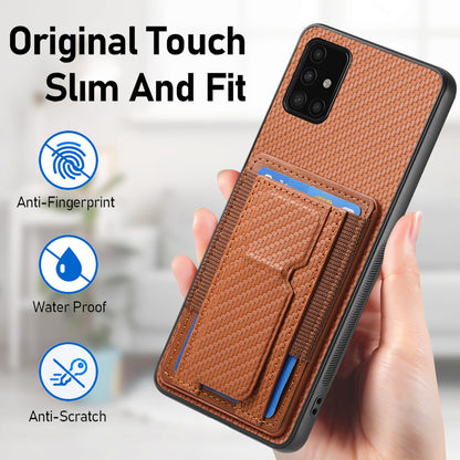 Samsung Galaxy A21s Carbon Fiber Fold Stand Elastic Card Bag Phone Case with Multi-Functional Wallet