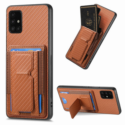 Samsung Galaxy A51 5G Carbon Fiber Fold Stand Elastic Card Bag Phone Case with Multi-Functional Wallet