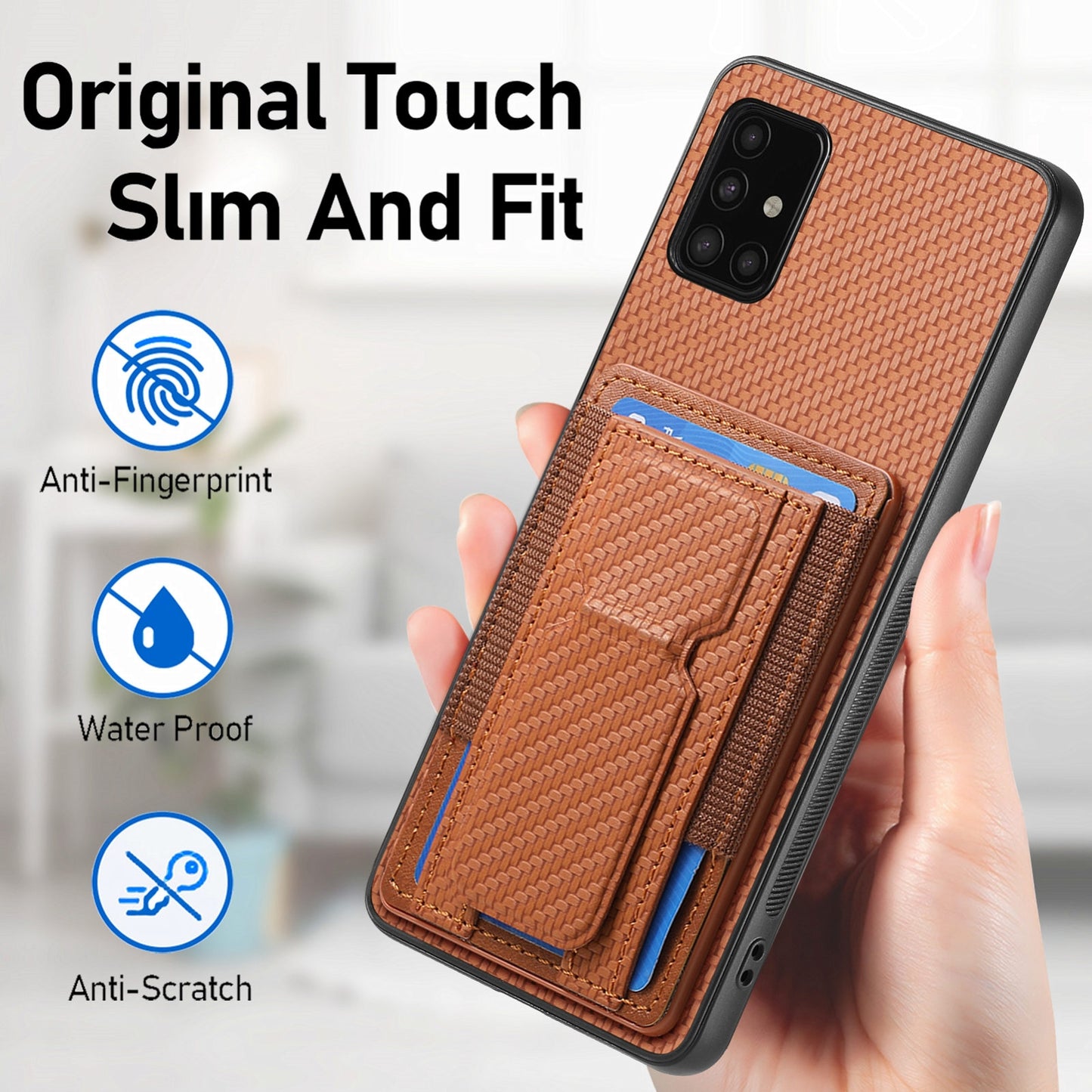 Samsung Galaxy A51 5G Carbon Fiber Fold Stand Elastic Card Bag Phone Case with Multi-Functional Wallet
