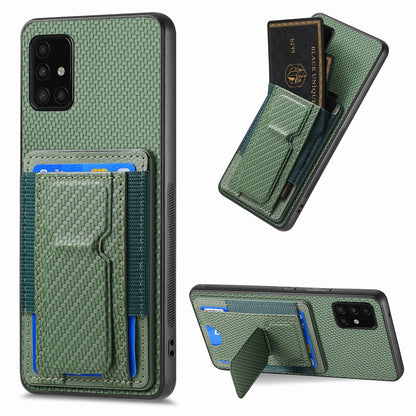 Samsung Galaxy A51 5G Carbon Fiber Fold Stand Elastic Card Bag Phone Case with Multi-Functional Wallet