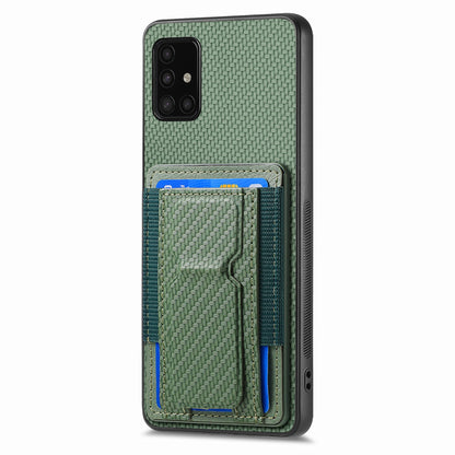 Samsung Galaxy A51 5G Carbon Fiber Fold Stand Elastic Card Bag Phone Case with Multi-Functional Wallet