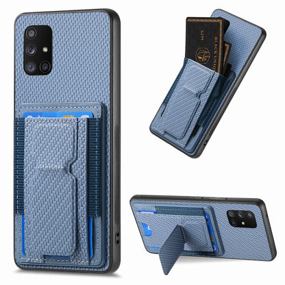 Samsung Galaxy A71 5G Carbon Fiber Fold Stand Elastic Card Bag Phone Case with Multi-Functional Wallet