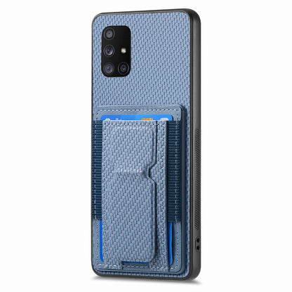 Samsung Galaxy A71 5G Carbon Fiber Fold Stand Elastic Card Bag Phone Case with Multi-Functional Wallet