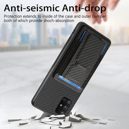 Samsung Galaxy A71 5G Carbon Fiber Fold Stand Elastic Card Bag Phone Case with Multi-Functional Wallet