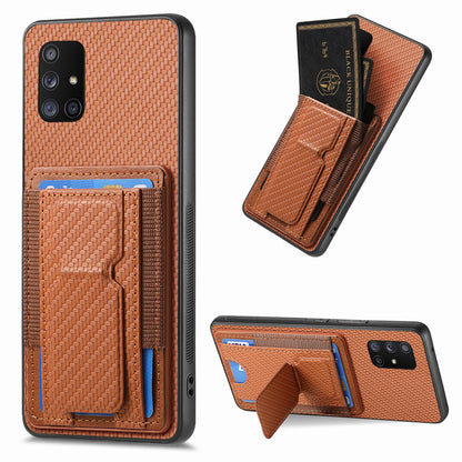 Samsung Galaxy A71 5G Carbon Fiber Fold Stand Elastic Card Bag Phone Case with Multi-Functional Wallet