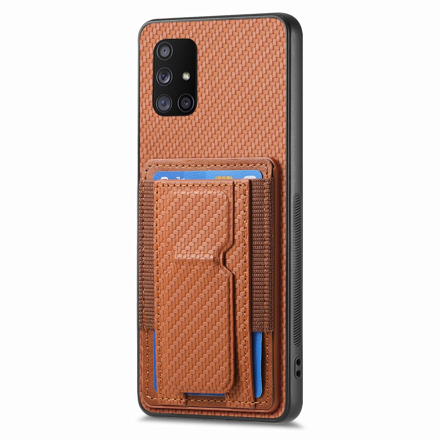 Samsung Galaxy A71 5G Carbon Fiber Fold Stand Elastic Card Bag Phone Case with Multi-Functional Wallet