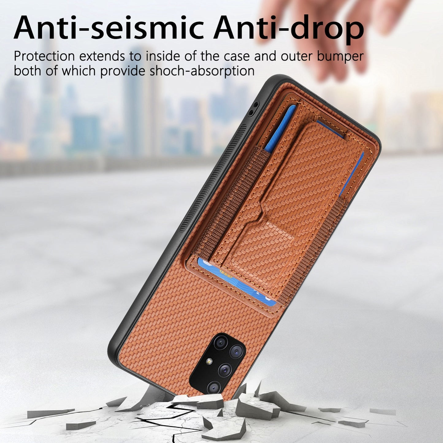 Samsung Galaxy A71 5G Carbon Fiber Fold Stand Elastic Card Bag Phone Case with Multi-Functional Wallet