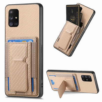 Samsung Galaxy A71 5G Carbon Fiber Fold Stand Elastic Card Bag Phone Case with Multi-Functional Wallet