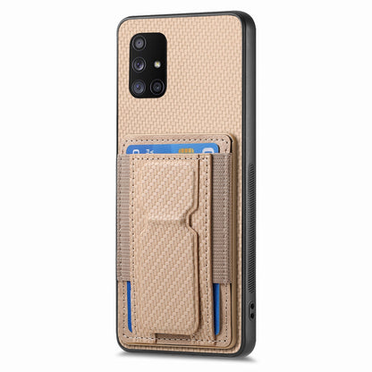 Samsung Galaxy A71 5G Carbon Fiber Fold Stand Elastic Card Bag Phone Case with Multi-Functional Wallet