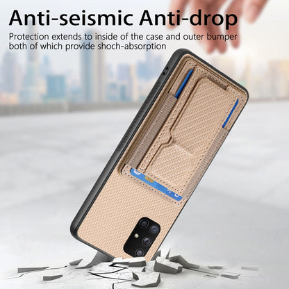 Samsung Galaxy A71 5G Carbon Fiber Fold Stand Elastic Card Bag Phone Case with Multi-Functional Wallet