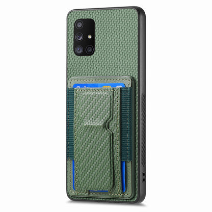 Samsung Galaxy A71 5G Carbon Fiber Fold Stand Elastic Card Bag Phone Case with Multi-Functional Wallet