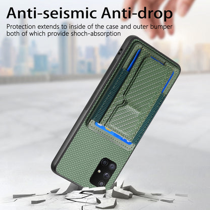 Samsung Galaxy A71 5G Carbon Fiber Fold Stand Elastic Card Bag Phone Case with Multi-Functional Wallet