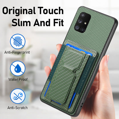 Samsung Galaxy A71 5G Carbon Fiber Fold Stand Elastic Card Bag Phone Case with Multi-Functional Wallet
