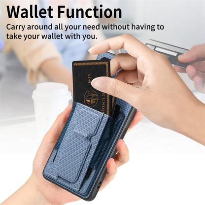 Samsung Galaxy A31 Carbon Fiber Fold Stand Elastic Card Bag Phone Case with Multi-Functional Wallet