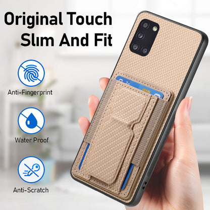 Samsung Galaxy A31 Carbon Fiber Fold Stand Elastic Card Bag Phone Case with Multi-Functional Wallet