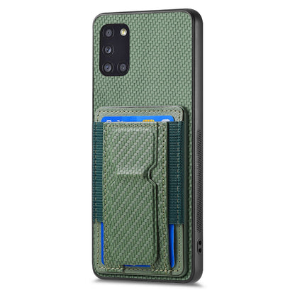 Samsung Galaxy A31 Carbon Fiber Fold Stand Elastic Card Bag Phone Case with Multi-Functional Wallet