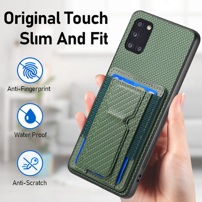 Samsung Galaxy A31 Carbon Fiber Fold Stand Elastic Card Bag Phone Case with Multi-Functional Wallet