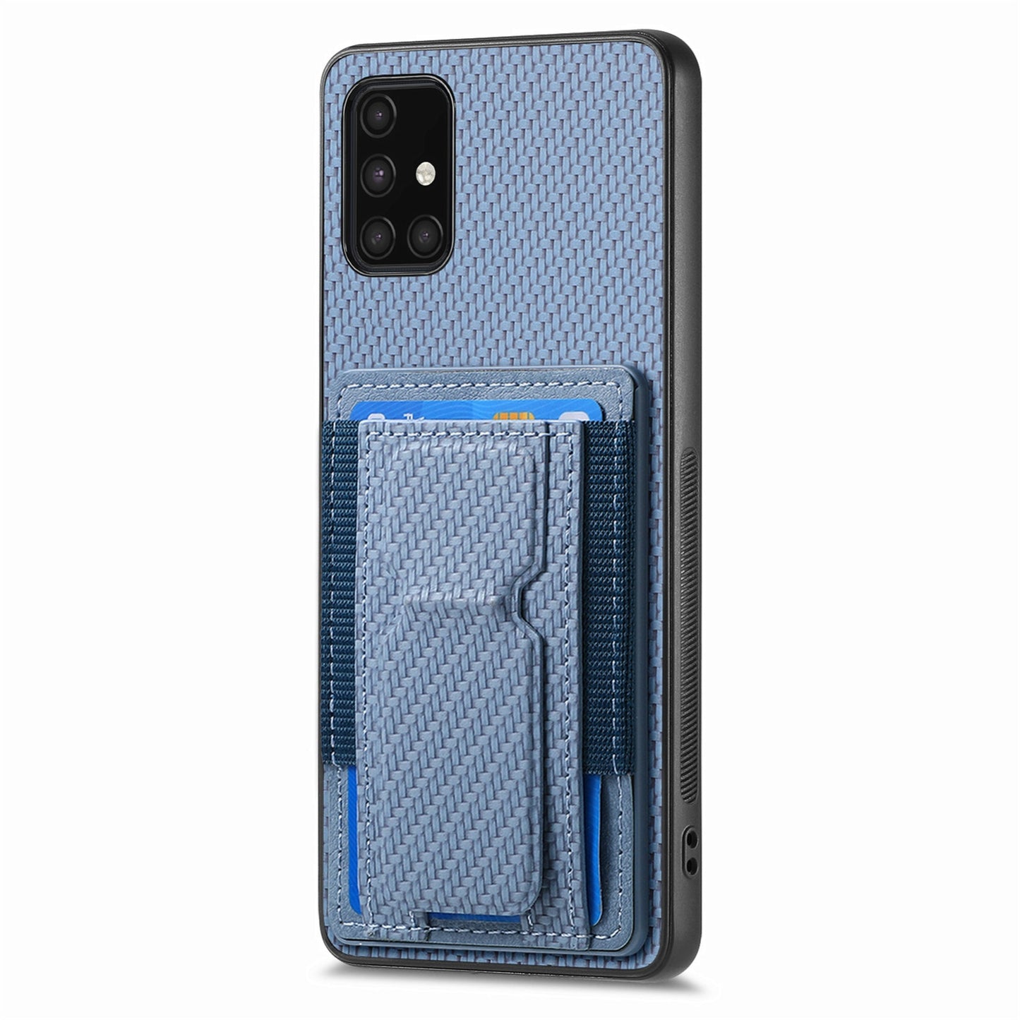 Samsung Galaxy A71 4G Carbon Fiber Fold Stand Elastic Card Bag Phone Case with Multi-Functional Wallet
