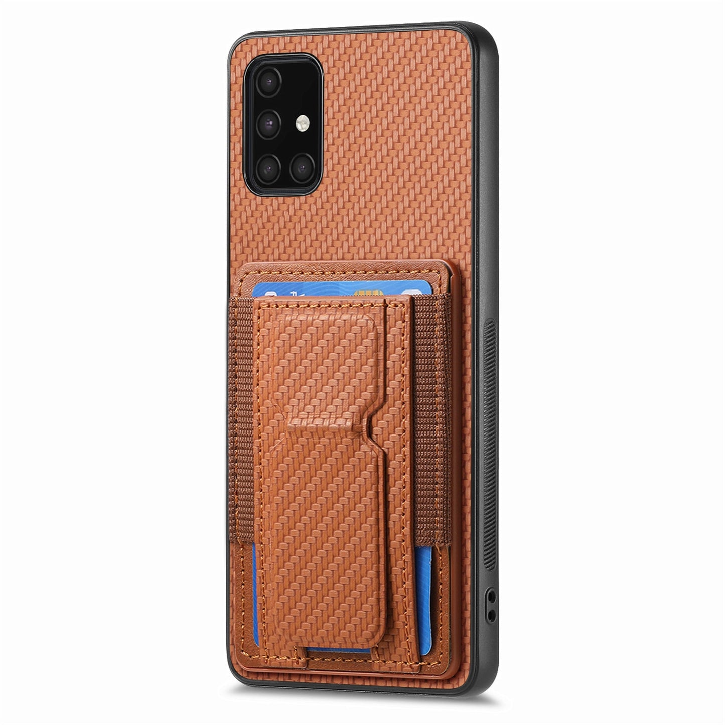 Samsung Galaxy A71 4G Carbon Fiber Fold Stand Elastic Card Bag Phone Case with Multi-Functional Wallet