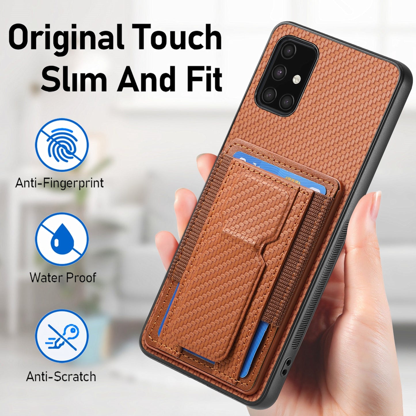 Samsung Galaxy A71 4G Carbon Fiber Fold Stand Elastic Card Bag Phone Case with Multi-Functional Wallet