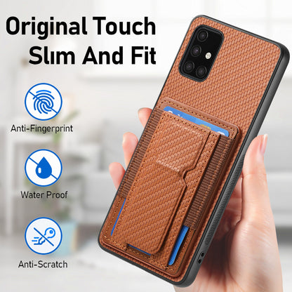 Samsung Galaxy A71 4G Carbon Fiber Fold Stand Elastic Card Bag Phone Case with Multi-Functional Wallet