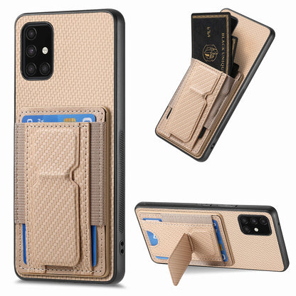 Samsung Galaxy A71 4G Carbon Fiber Fold Stand Elastic Card Bag Phone Case with Multi-Functional Wallet