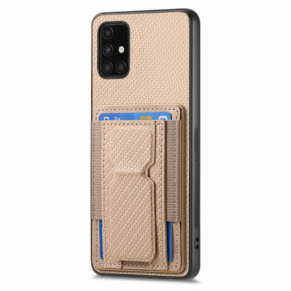 Samsung Galaxy A71 4G Carbon Fiber Fold Stand Elastic Card Bag Phone Case with Multi-Functional Wallet