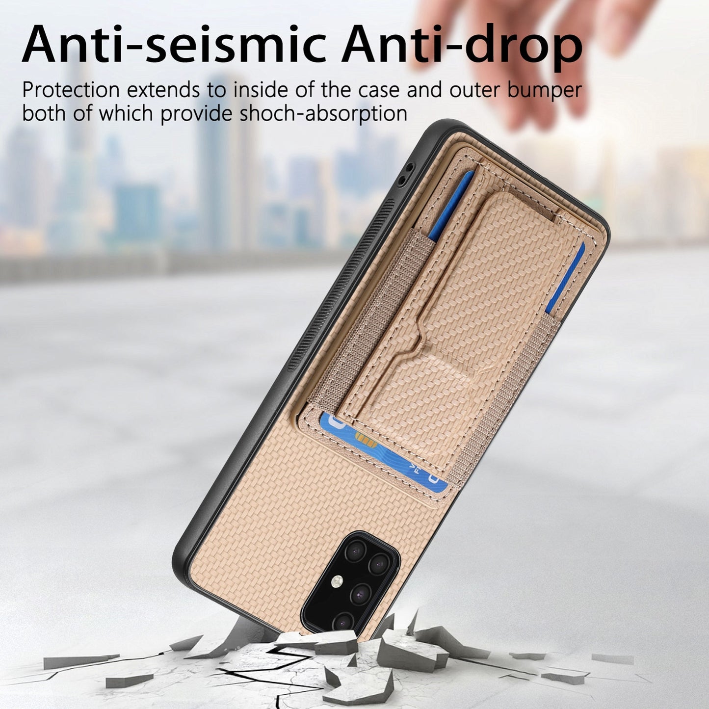 Samsung Galaxy A71 4G Carbon Fiber Fold Stand Elastic Card Bag Phone Case with Multi-Functional Wallet