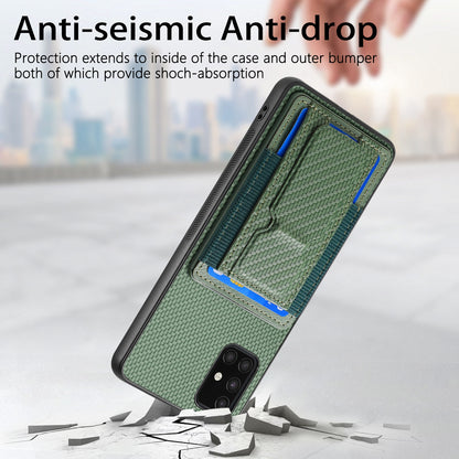 Samsung Galaxy A71 4G Carbon Fiber Fold Stand Elastic Card Bag Phone Case with Multi-Functional Wallet