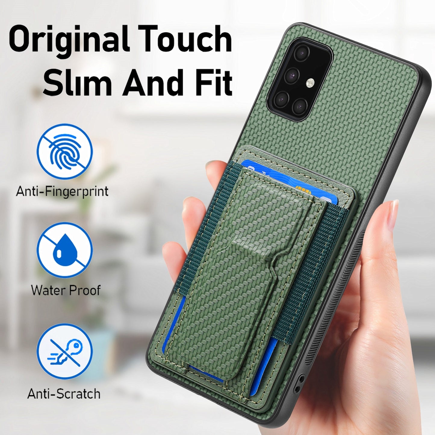 Samsung Galaxy A71 4G Carbon Fiber Fold Stand Elastic Card Bag Phone Case with Multi-Functional Wallet
