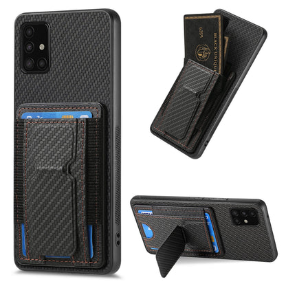 Samsung Galaxy A51 4G Carbon Fiber Fold Stand Elastic Card Bag Phone Case with Multi-Functional Wallet